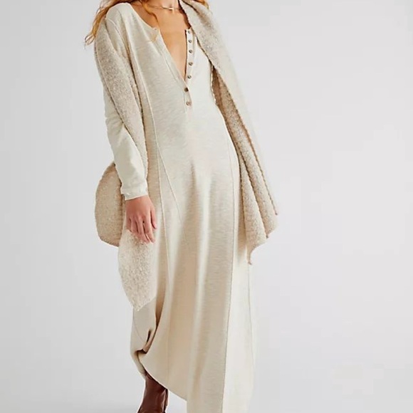🆕FREE PEOPLE BEACH XS CREAM MILES OF HENLEY MAXI DRESS NATURAL EL TOPO SWEATER - Picture 8 of 15